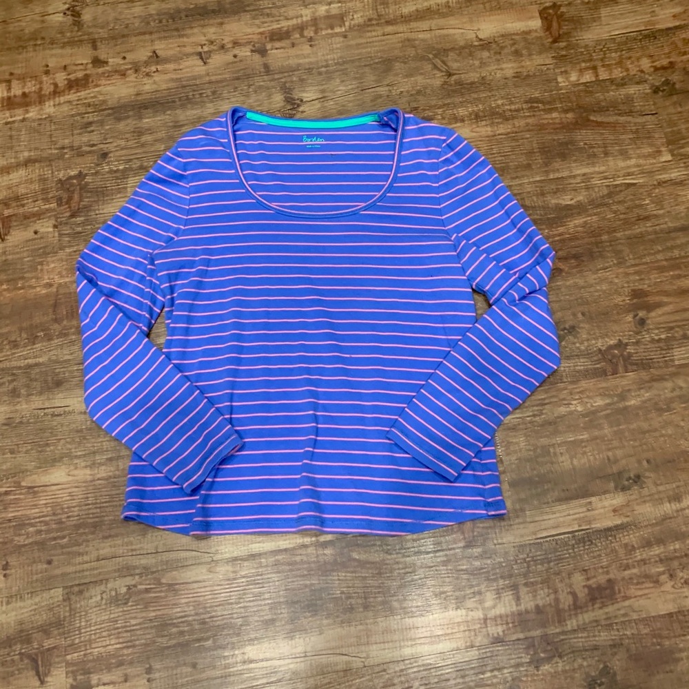 Boden Purple and Pink Striped Scoop-Neck Long Sleeve Tee